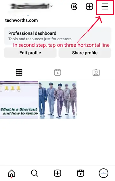 Tap-on-three-horizontal-line