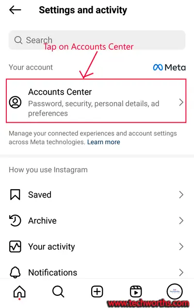 Tap-on-Account-Center-for-delete-Instagram