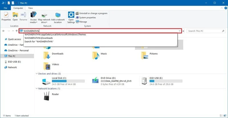 type-%homepath%-in-file-explorer