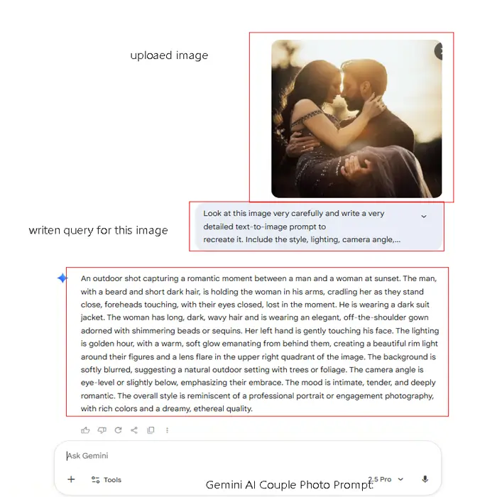 it will generate the details prompt against the uploaded image